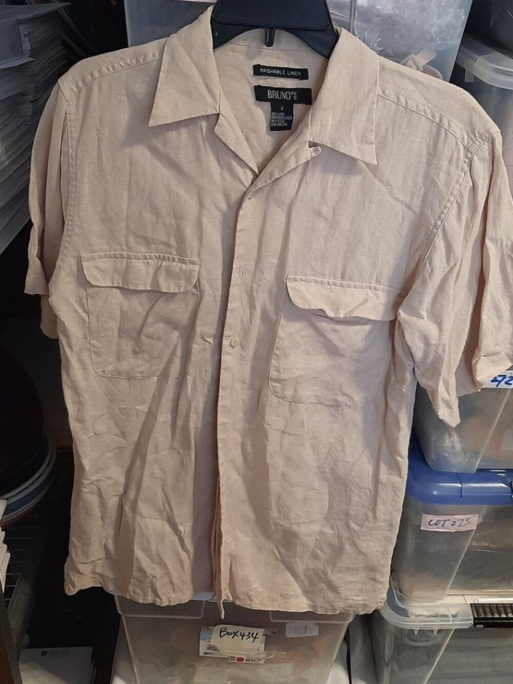 Men Bruno Washable Linen Shirt Beige Size S PreLoved Good Condition
